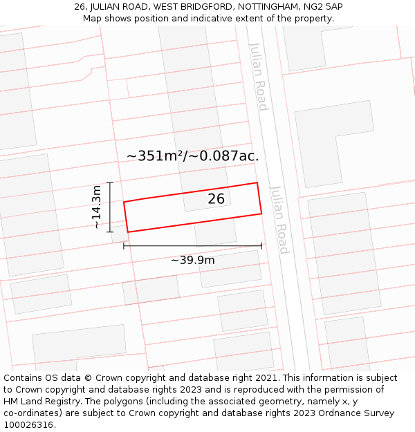 26, JULIAN ROAD, WEST BRIDGFORD, NOTTINGHAM, NG2 5AP: Plot and title map