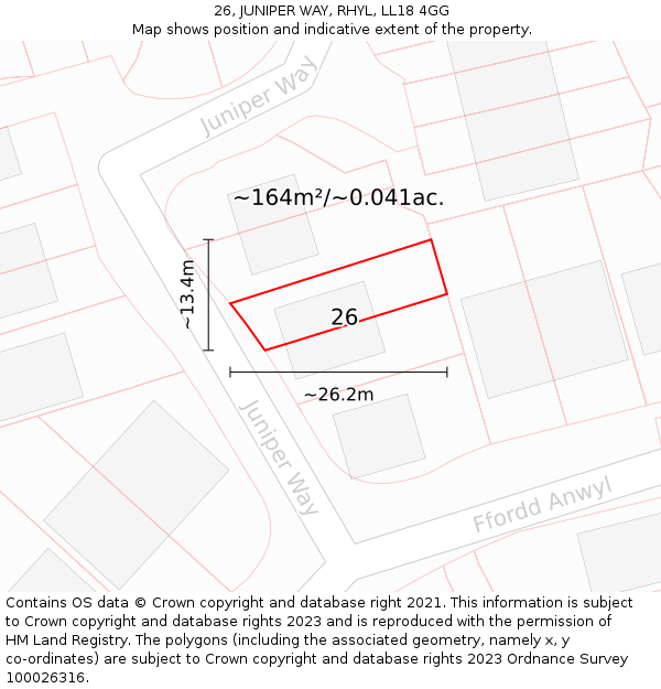 26, JUNIPER WAY, RHYL, LL18 4GG: Plot and title map