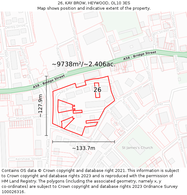 26, KAY BROW, HEYWOOD, OL10 3ES: Plot and title map