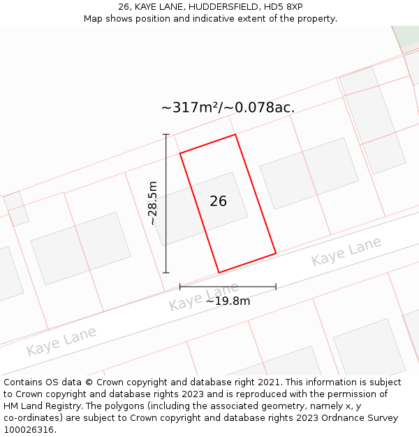 26, KAYE LANE, HUDDERSFIELD, HD5 8XP: Plot and title map