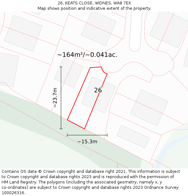 26, KEATS CLOSE, WIDNES, WA8 7EX: Plot and title map