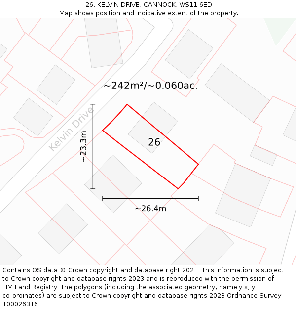 26, KELVIN DRIVE, CANNOCK, WS11 6ED: Plot and title map