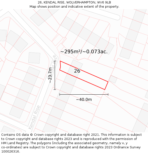 26, KENDAL RISE, WOLVERHAMPTON, WV6 9LB: Plot and title map