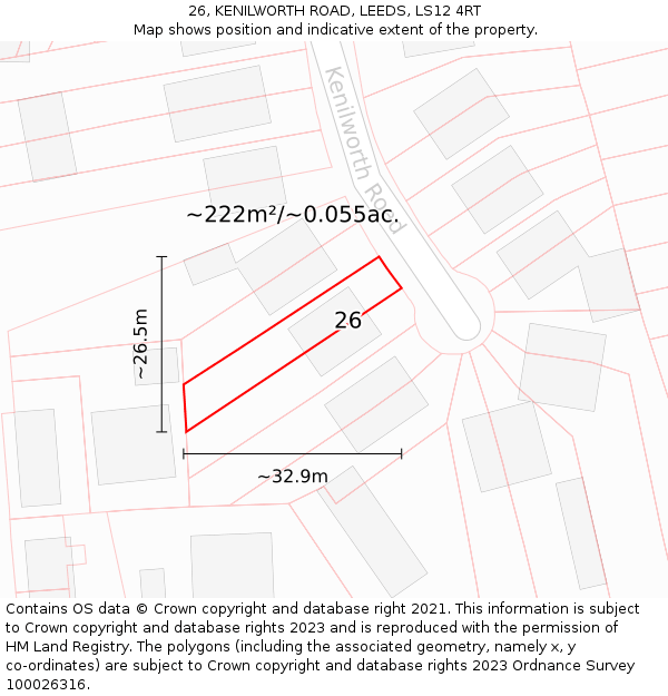 26, KENILWORTH ROAD, LEEDS, LS12 4RT: Plot and title map