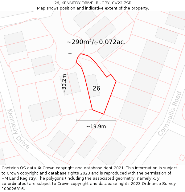 26, KENNEDY DRIVE, RUGBY, CV22 7SP: Plot and title map