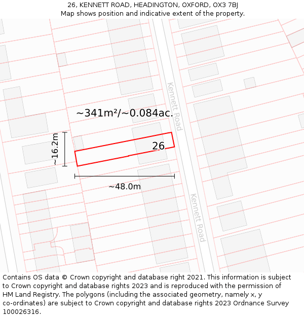 26, KENNETT ROAD, HEADINGTON, OXFORD, OX3 7BJ: Plot and title map