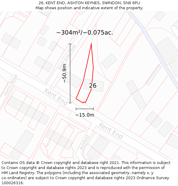 26, KENT END, ASHTON KEYNES, SWINDON, SN6 6PU: Plot and title map