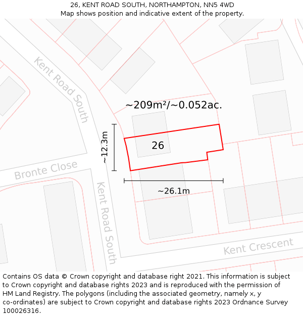 26, KENT ROAD SOUTH, NORTHAMPTON, NN5 4WD: Plot and title map