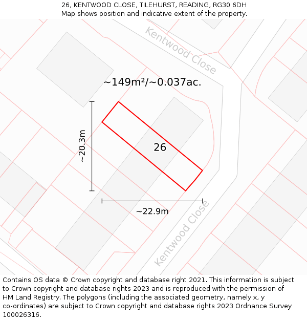 26, KENTWOOD CLOSE, TILEHURST, READING, RG30 6DH: Plot and title map