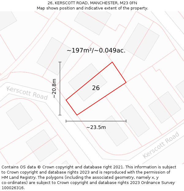 26, KERSCOTT ROAD, MANCHESTER, M23 0FN: Plot and title map