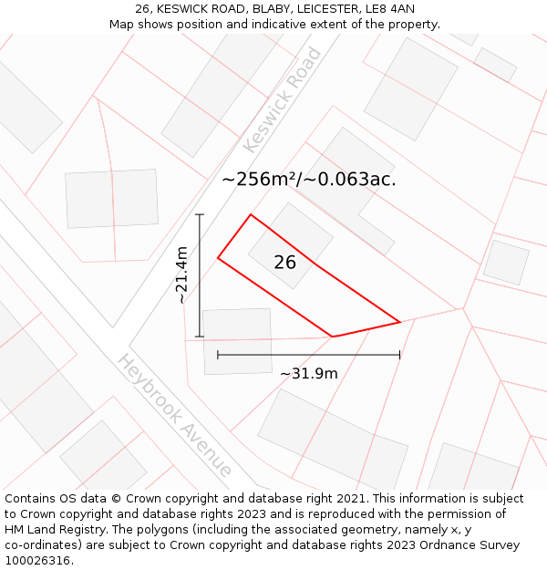 26, KESWICK ROAD, BLABY, LEICESTER, LE8 4AN: Plot and title map