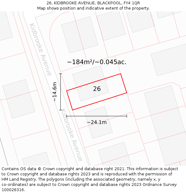 26, KIDBROOKE AVENUE, BLACKPOOL, FY4 1QR: Plot and title map