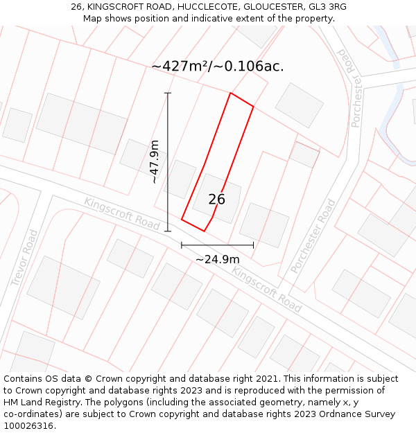 26, KINGSCROFT ROAD, HUCCLECOTE, GLOUCESTER, GL3 3RG: Plot and title map
