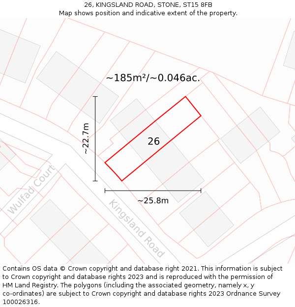 26, KINGSLAND ROAD, STONE, ST15 8FB: Plot and title map