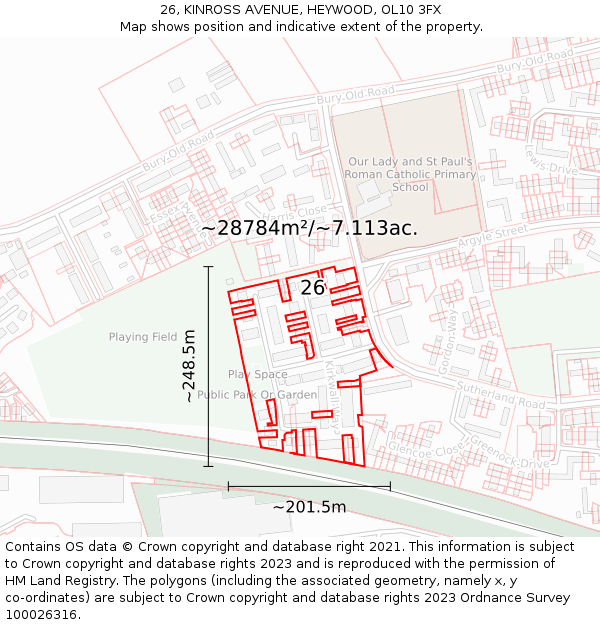 26, KINROSS AVENUE, HEYWOOD, OL10 3FX: Plot and title map