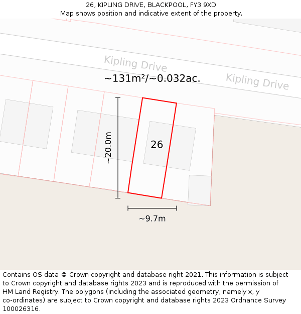 26, KIPLING DRIVE, BLACKPOOL, FY3 9XD: Plot and title map