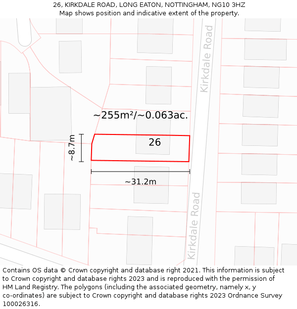 26, KIRKDALE ROAD, LONG EATON, NOTTINGHAM, NG10 3HZ: Plot and title map