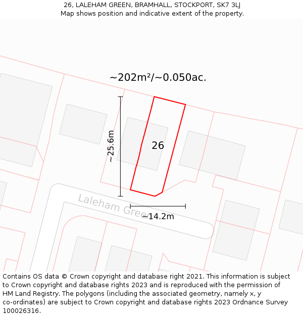 26, LALEHAM GREEN, BRAMHALL, STOCKPORT, SK7 3LJ: Plot and title map