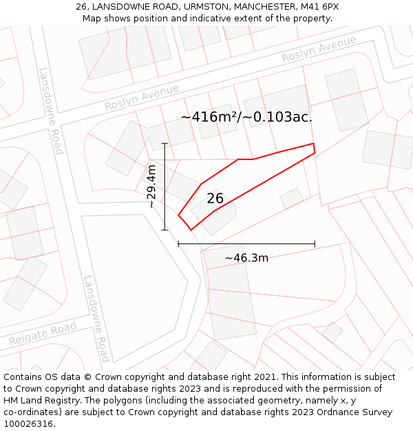 26, LANSDOWNE ROAD, URMSTON, MANCHESTER, M41 6PX: Plot and title map