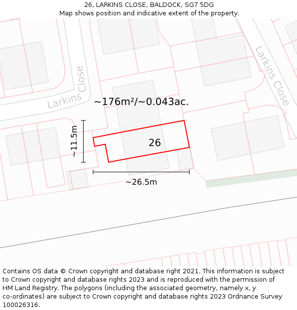 26, LARKINS CLOSE, BALDOCK, SG7 5DG: Plot and title map