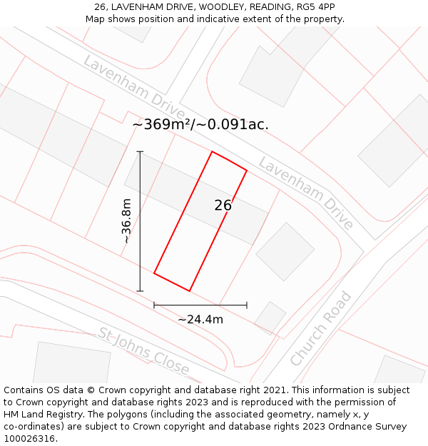 26, LAVENHAM DRIVE, WOODLEY, READING, RG5 4PP: Plot and title map