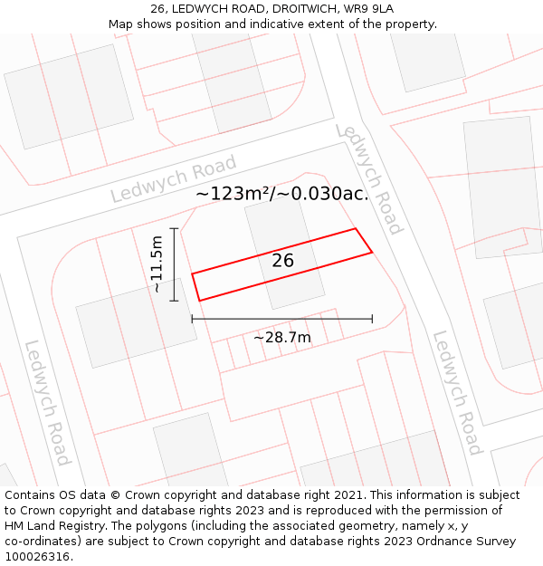 26, LEDWYCH ROAD, DROITWICH, WR9 9LA: Plot and title map