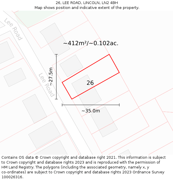 26, LEE ROAD, LINCOLN, LN2 4BH: Plot and title map