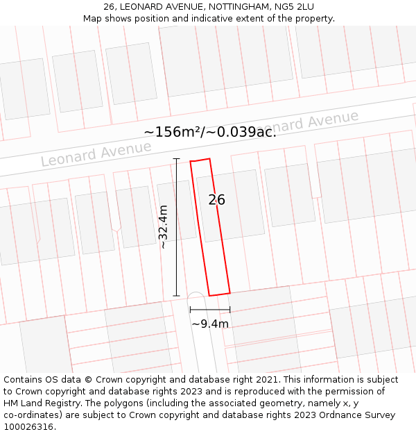 26, LEONARD AVENUE, NOTTINGHAM, NG5 2LU: Plot and title map