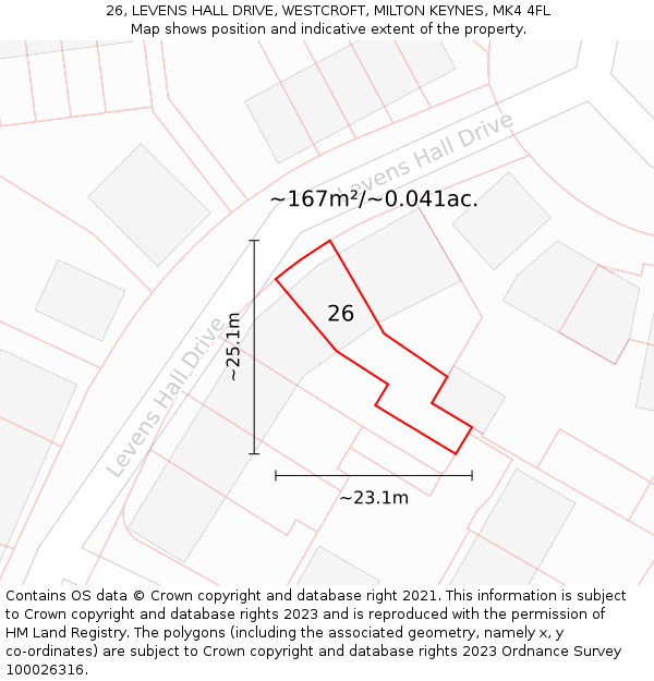 26, LEVENS HALL DRIVE, WESTCROFT, MILTON KEYNES, MK4 4FL: Plot and title map