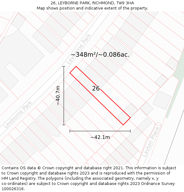 26, LEYBORNE PARK, RICHMOND, TW9 3HA: Plot and title map