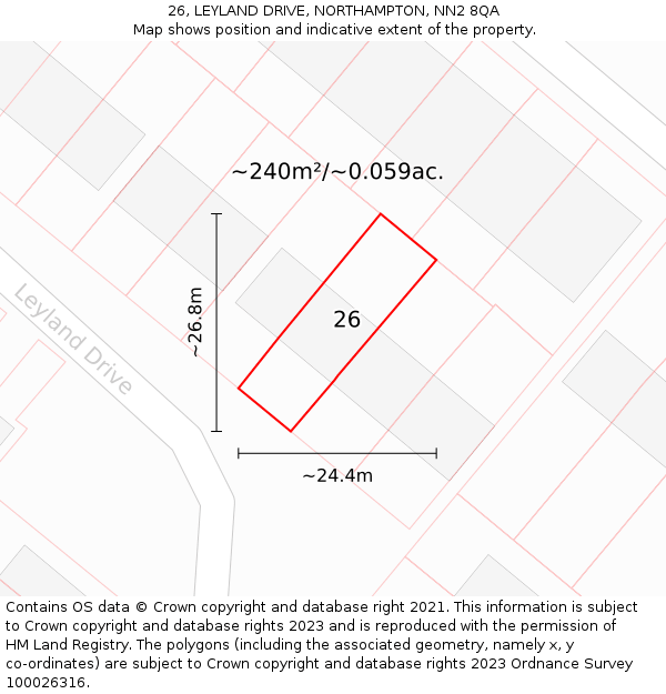 26, LEYLAND DRIVE, NORTHAMPTON, NN2 8QA: Plot and title map