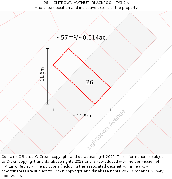 26, LIGHTBOWN AVENUE, BLACKPOOL, FY3 9JN: Plot and title map