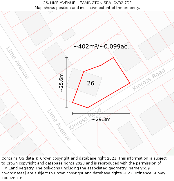 26, LIME AVENUE, LEAMINGTON SPA, CV32 7DF: Plot and title map