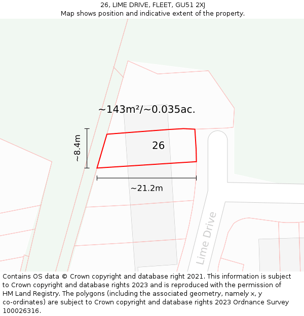 26, LIME DRIVE, FLEET, GU51 2XJ: Plot and title map