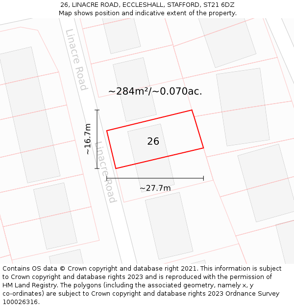 26, LINACRE ROAD, ECCLESHALL, STAFFORD, ST21 6DZ: Plot and title map