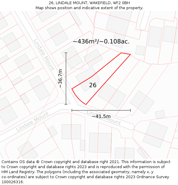 26, LINDALE MOUNT, WAKEFIELD, WF2 0BH: Plot and title map