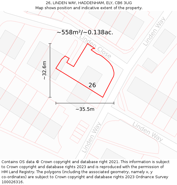 26, LINDEN WAY, HADDENHAM, ELY, CB6 3UG: Plot and title map