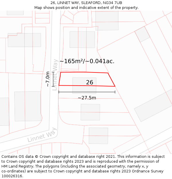 26, LINNET WAY, SLEAFORD, NG34 7UB: Plot and title map