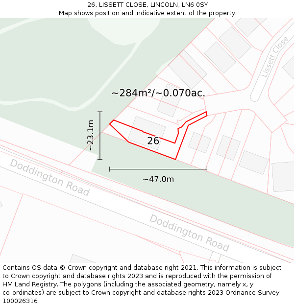 26, LISSETT CLOSE, LINCOLN, LN6 0SY: Plot and title map