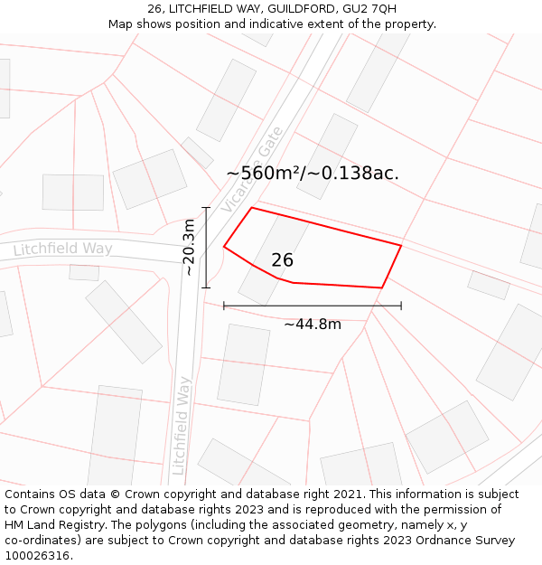 26, LITCHFIELD WAY, GUILDFORD, GU2 7QH: Plot and title map