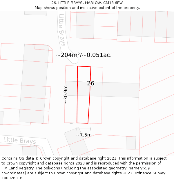 26, LITTLE BRAYS, HARLOW, CM18 6EW: Plot and title map