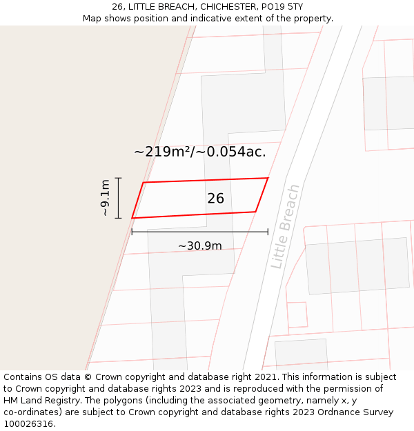 26, LITTLE BREACH, CHICHESTER, PO19 5TY: Plot and title map