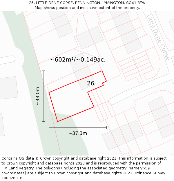 26, LITTLE DENE COPSE, PENNINGTON, LYMINGTON, SO41 8EW: Plot and title map