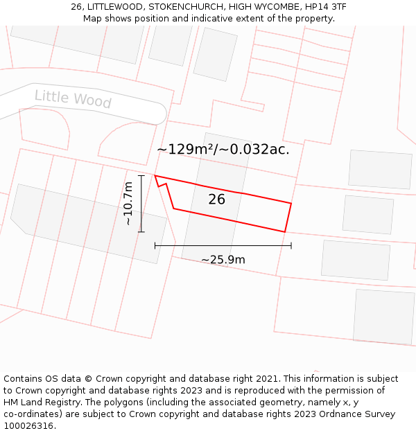 26, LITTLEWOOD, STOKENCHURCH, HIGH WYCOMBE, HP14 3TF: Plot and title map