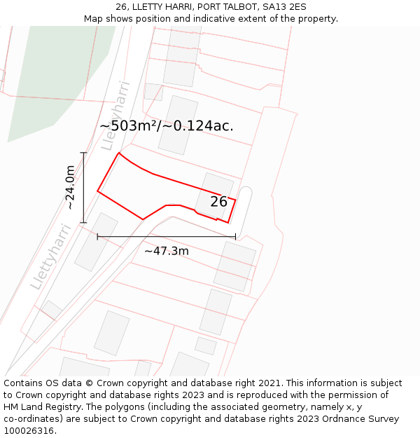 26, LLETTY HARRI, PORT TALBOT, SA13 2ES: Plot and title map