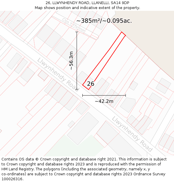 26, LLWYNHENDY ROAD, LLANELLI, SA14 9DP: Plot and title map