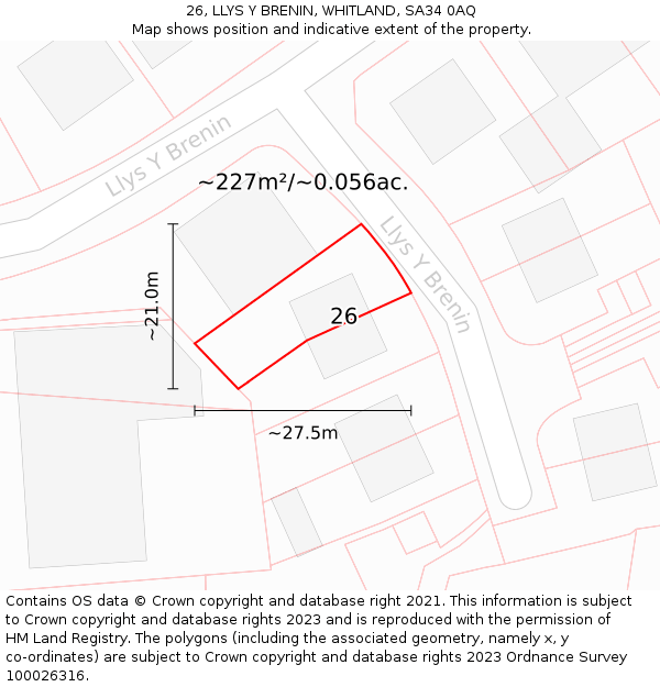 26, LLYS Y BRENIN, WHITLAND, SA34 0AQ: Plot and title map