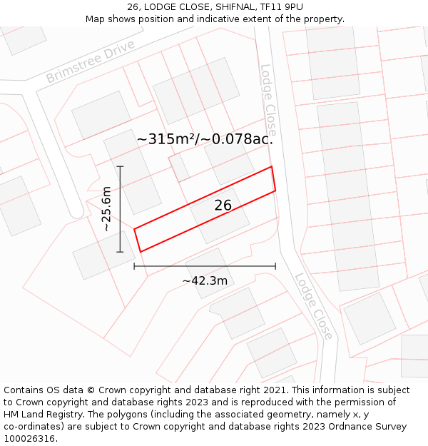 26, LODGE CLOSE, SHIFNAL, TF11 9PU: Plot and title map