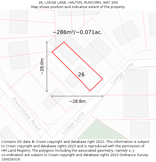 26, LODGE LANE, HALTON, RUNCORN, WA7 2AS: Plot and title map