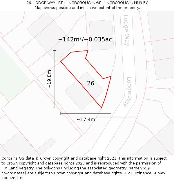 26, LODGE WAY, IRTHLINGBOROUGH, WELLINGBOROUGH, NN9 5YJ: Plot and title map